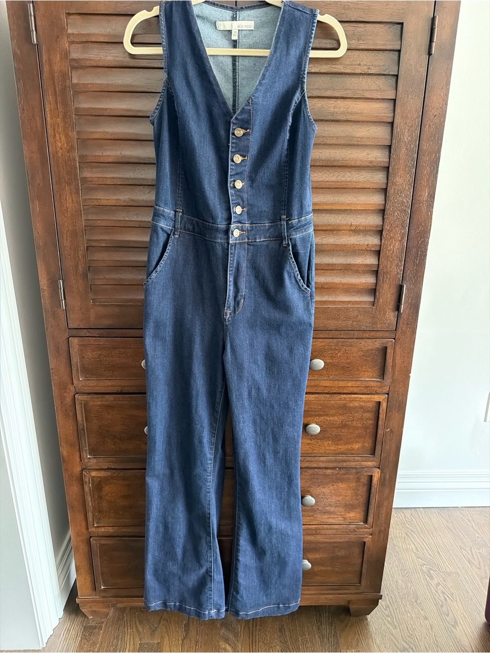 Ella Moss Vintage Dark Denim Jumpsuit Size 28 V-Neck Button Front